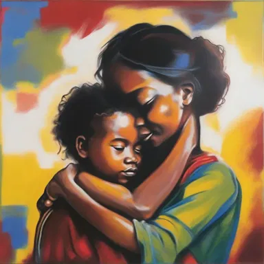 The painting depicted an adoptive parent embracing their child, symbolizing the bond that goes beyond biological connections.