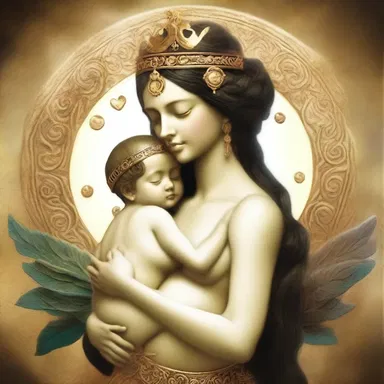 In the ancient myth, the goddess of fertility was portrayed as an adoptive parent to a demigod, nurturing and raising them as her own.