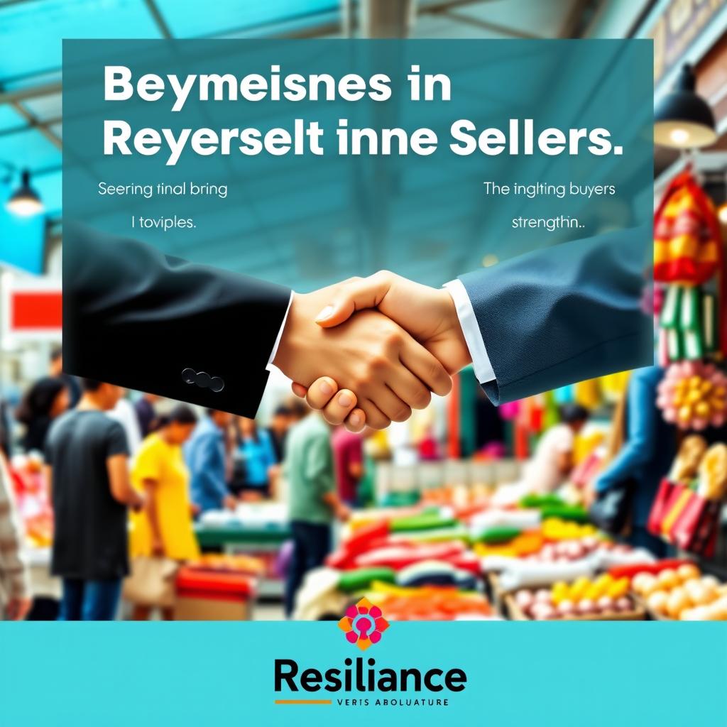 A visually engaging poster illustrating the theme of resilience in the connection between buyers and sellers, highlighting the importance of strong relationships in the business environment