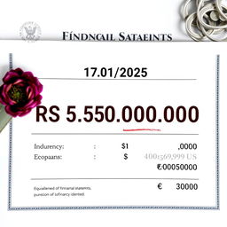 An official financial document showcasing a date of 17/01/2025, with an amount of RS 5,550,000