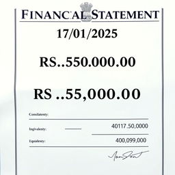 An official financial document showcasing a date of 17/01/2025, with an amount of RS 5,550,000