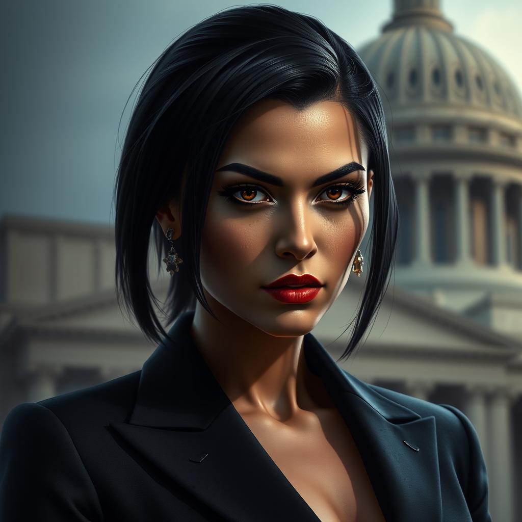 A portrait of Fynore Alfonso, a power-hungry politician exhibiting a blend of nobility and cruelty