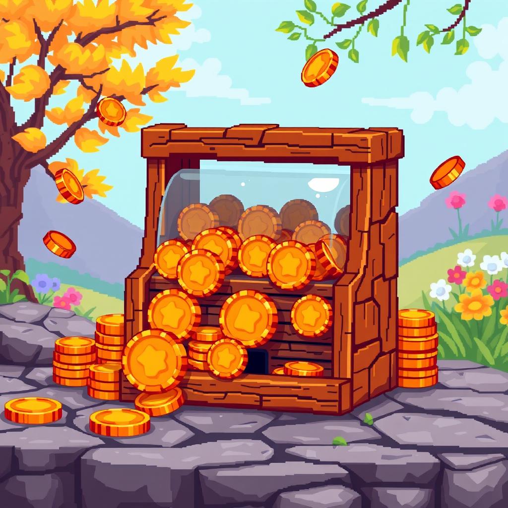 Playful Amber Coin Counter in Pixel Art