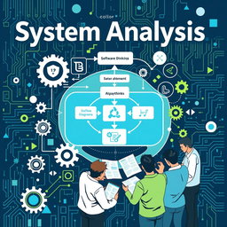 An abstract conceptual illustration depicting system analysis in software engineering