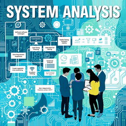 An abstract conceptual illustration depicting system analysis in software engineering