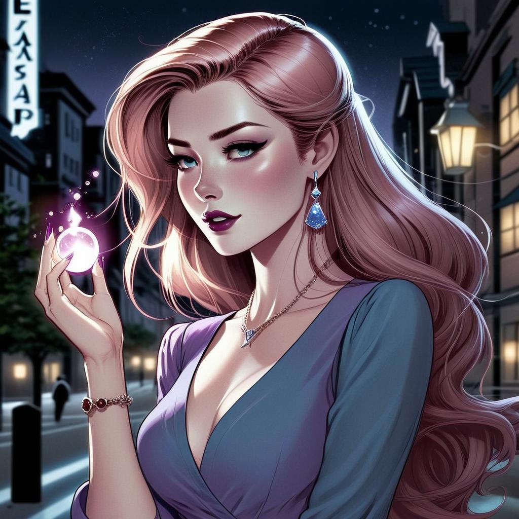 Comic illustrative, purple dress