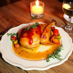 A beautifully presented dish of Poulet à la Vanille on an elegant plate