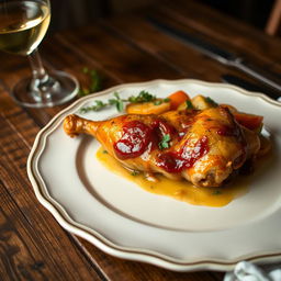 A beautifully presented dish of Poulet à la Vanille on an elegant plate