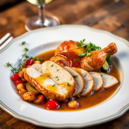 A beautifully presented dish of Poulet à la Vanille on an elegant plate