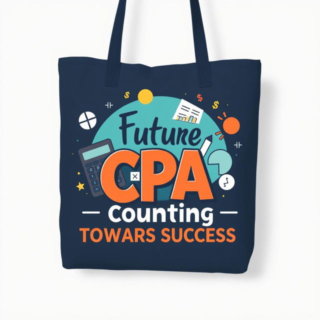 A stylish tote bag design featuring elements that represent accountancy and finance