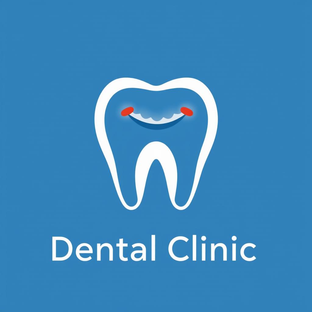 A modern logo for a dental clinic featuring a stylized tooth icon, incorporating a friendly smile to convey a welcoming vibe