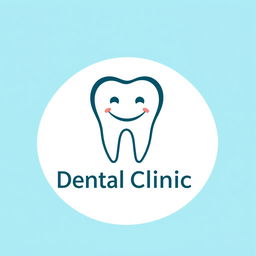 A modern logo for a dental clinic featuring a stylized tooth icon, incorporating a friendly smile to convey a welcoming vibe