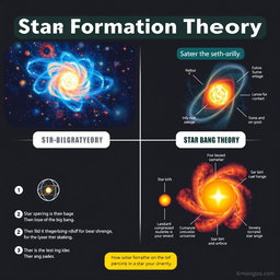 A simple and informative poster design that visually compares the Big Bang Theory and Star Formation Theory