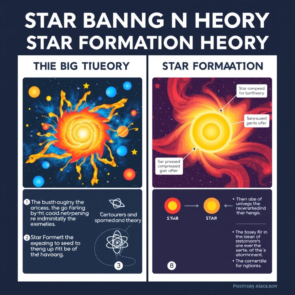 A simple and informative poster design that visually compares the Big Bang Theory and Star Formation Theory