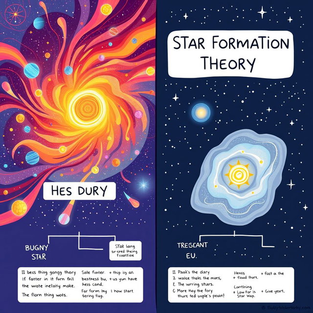 A visually engaging and simple to draw poster comparing the Big Bang Theory and Star Formation Theory