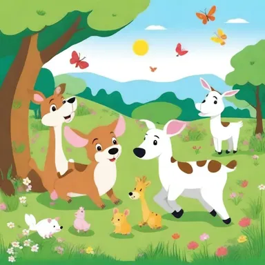 The children's cartoons depicted the animals frolicking adorably in the meadow.