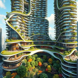 An elegant residential building with a curved, twisted, bionic shape and futuristic design, rising to 40 floors