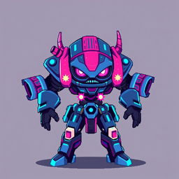 A simple pixel art style enemy character for a 2D platform game, set in a cyberpunk theme