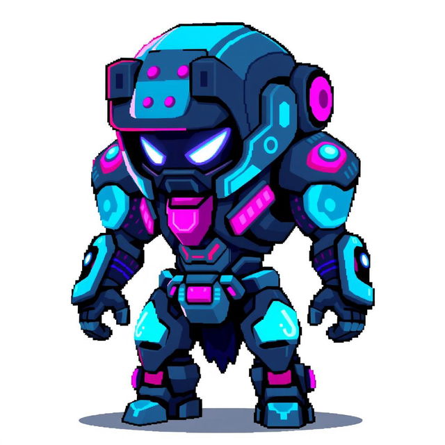 A simple pixel art style enemy character for a 2D platform game, set in a cyberpunk theme