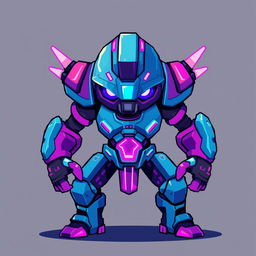 A simple pixel art style enemy character for a 2D platform game, set in a cyberpunk theme