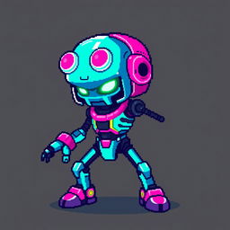 A simple pixel art style enemy character for a 2D platform game, inspired by cyberpunk aesthetics