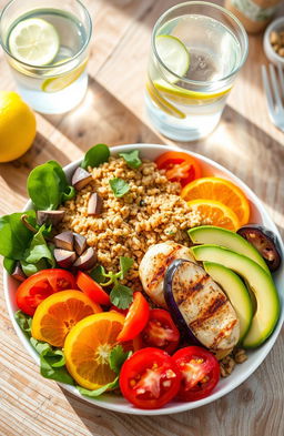 A colorful and vibrant depiction of a well-balanced healthy meal
