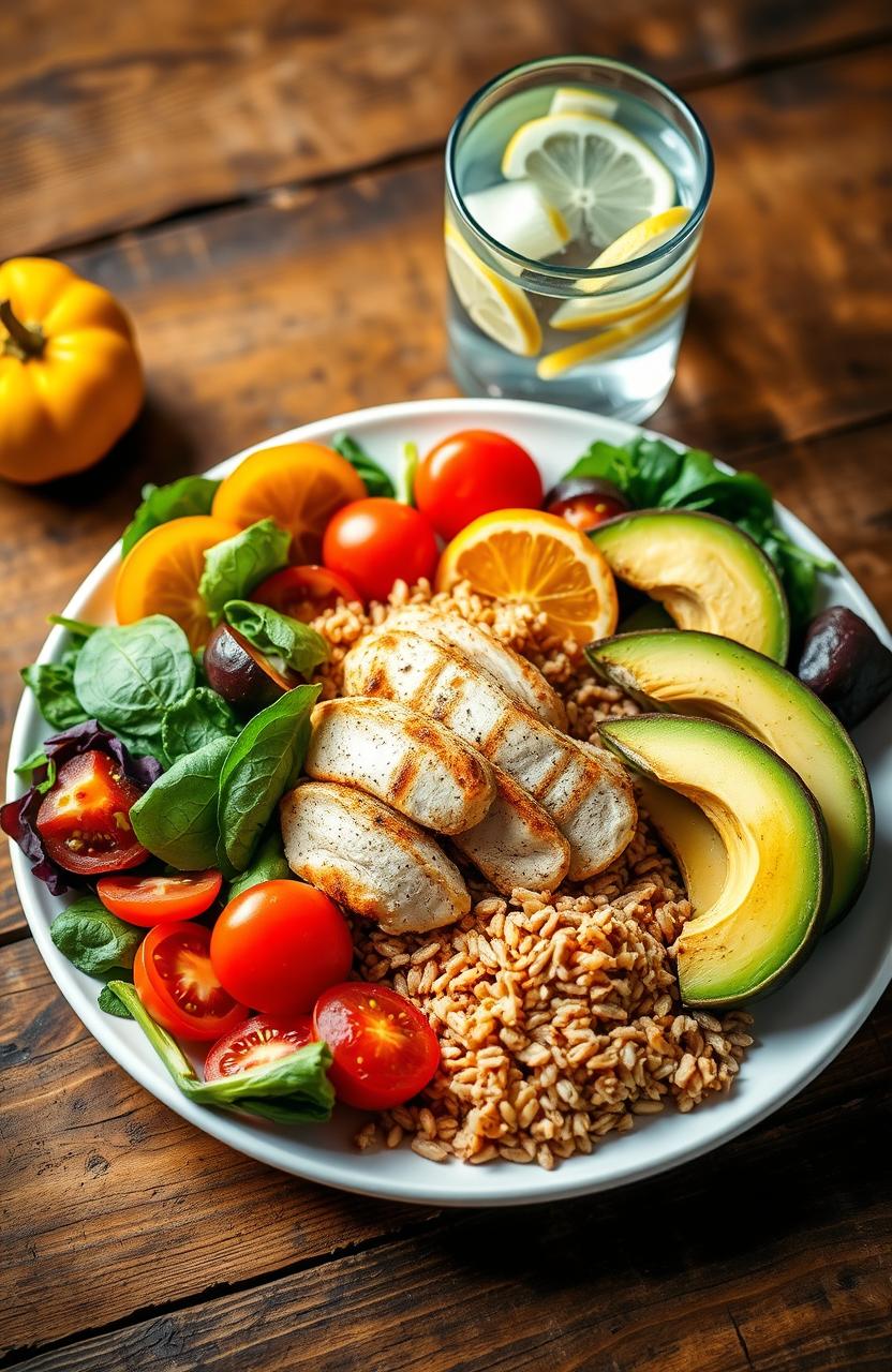 A colorful and vibrant depiction of a well-balanced healthy meal