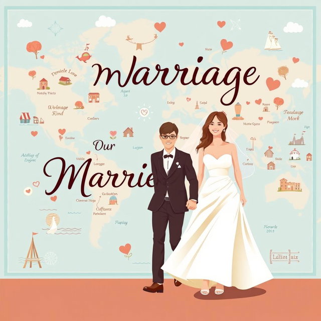 A beautifully designed book cover about marriage featuring a whimsical map as the background