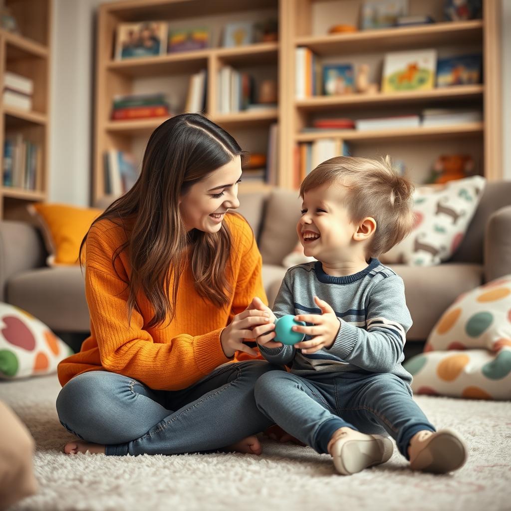 A warm and loving scene of a sister and brother spending time together in a cozy living room