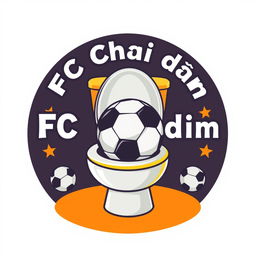 A creative and humorous football club logo for 'FC Chai dìm', incorporating the theme of a toilet with a football inside it