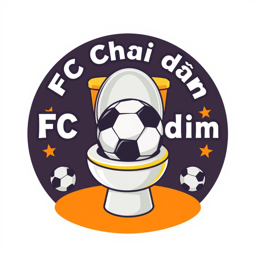 A creative and humorous football club logo for 'FC Chai dìm', incorporating the theme of a toilet with a football inside it