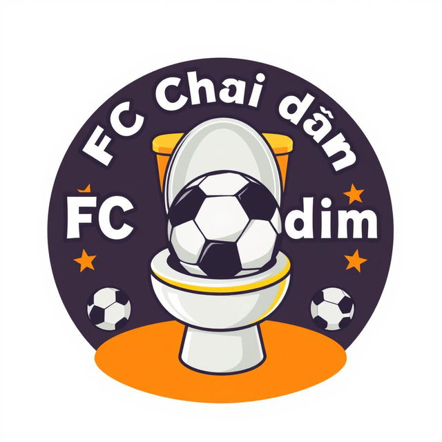 A creative and humorous football club logo for 'FC Chai dìm', incorporating the theme of a toilet with a football inside it