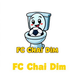 A whimsical 2D logo for 'FC Chai Dim', featuring a cheerful toilet with a football inside the bowl