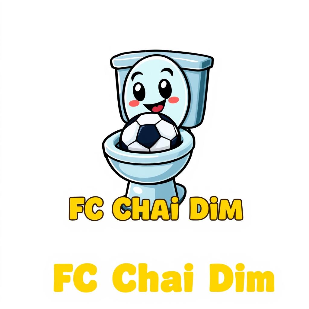 A whimsical 2D logo for 'FC Chai Dim', featuring a cheerful toilet with a football inside the bowl