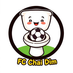 A whimsical 2D logo for 'FC Chai Dim', featuring a cheerful toilet with a football inside the bowl