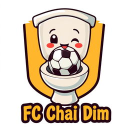 A whimsical 2D logo for 'FC Chai Dim', featuring a cheerful toilet with a football inside the bowl
