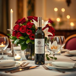 A beautifully arranged table setting featuring a romantic dinner for two