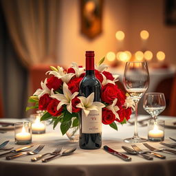 A beautifully arranged table setting featuring a romantic dinner for two