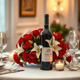 A beautifully arranged table setting featuring a romantic dinner for two