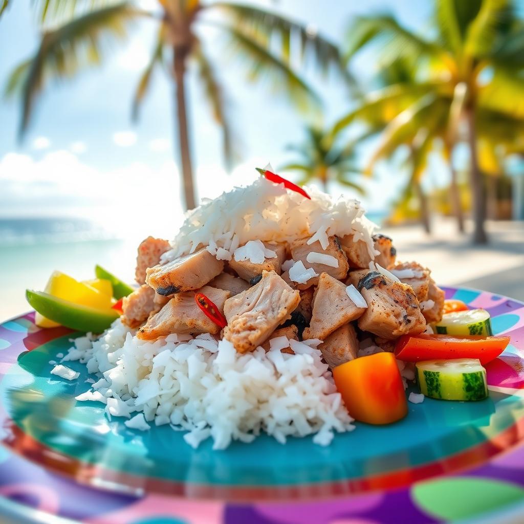A beautifully presented dish of Mas Huni, the traditional Maldivian breakfast made with fresh tuna, coconut, onion, and chili, served on a vibrant plate