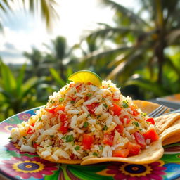 A traditional Mauritian dish known as Mas Huni, beautifully arranged on a vibrant plate