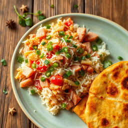 A vibrant and appetizing dish featuring shredded tuna mixed with grated coconut and finely chopped green chili, beautifully arranged on a plate