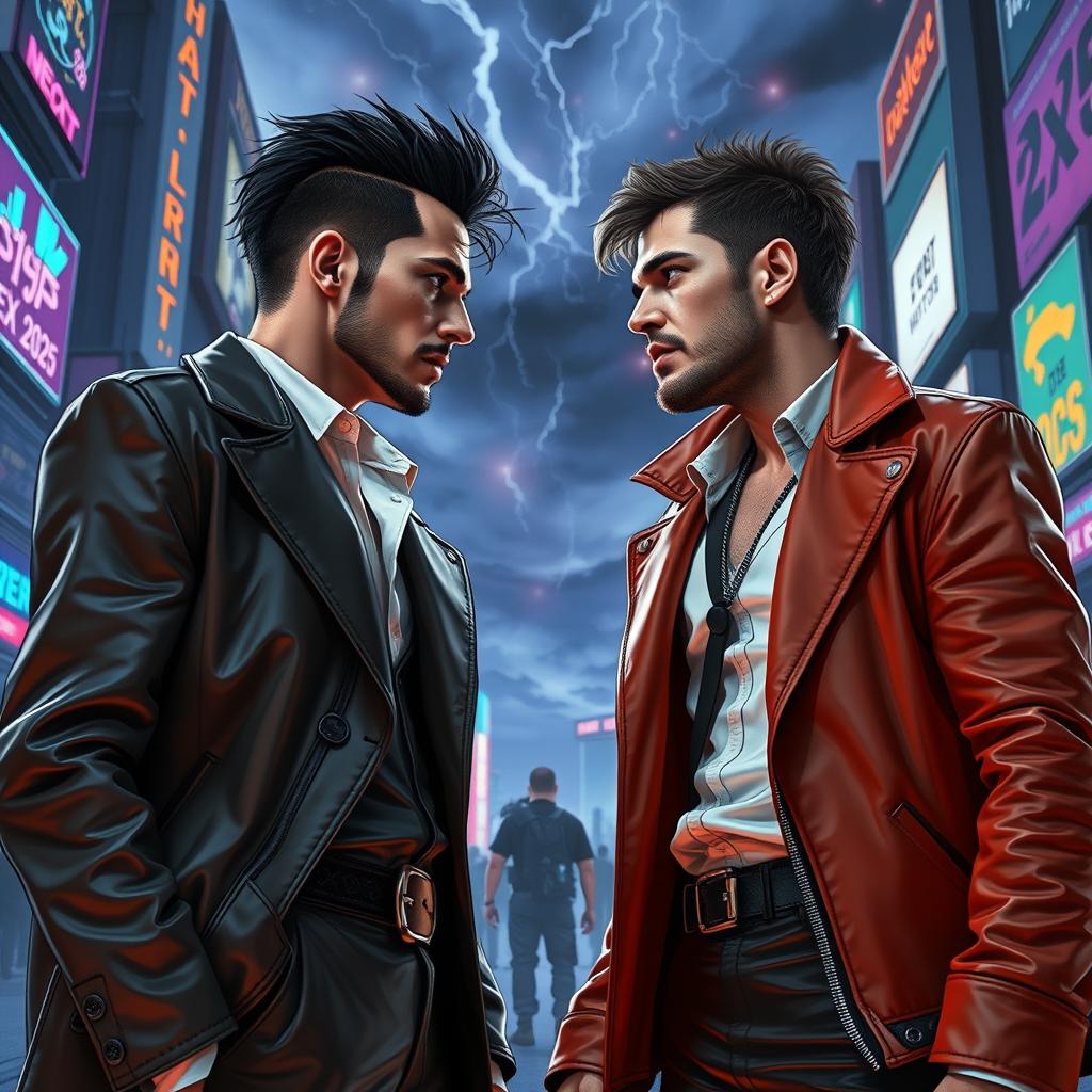 A modern interpretation of Laertes and Hamlet, set in the year 2025