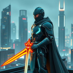 A futuristic knight inspired by the aesthetics of 2025, featuring sleek, high-tech armor adorned with luminous elements