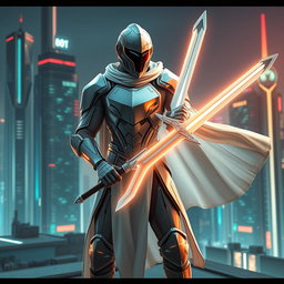 A futuristic knight inspired by the aesthetics of 2025, featuring sleek, high-tech armor adorned with luminous elements