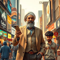 A modern interpretation of Polonius as an Iranian man in 2025, dressed in contemporary Iranian clothing, such as a tailored suit with Persian motifs