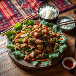A Garudhiya, a traditional Bhutanese dish, beautifully arranged on a rustic wooden table
