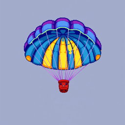 A detailed pixel art design of a parachute, featuring vibrant colors and intricate pixel patterns