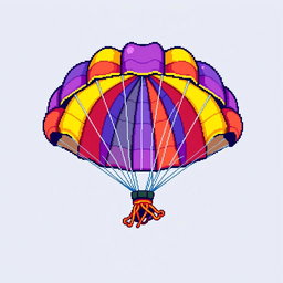 A detailed pixel art design of a parachute, featuring vibrant colors and intricate pixel patterns