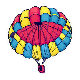 A detailed pixel art design of a parachute, featuring vibrant colors and intricate pixel patterns